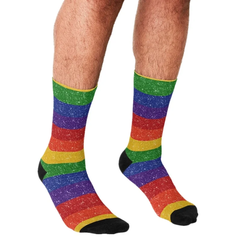 

2021 Men Socks harajuku Rainbow Pride Socks Printed Happy hip hop Novelty personality Skateboard Crew Casual Crazy Funny Socks