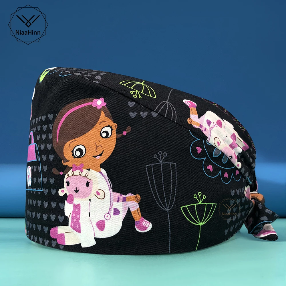 

2021 new multicolor printing scrub nurse cap elastic beauty salon nurse cap unisex laboratory pet shop nurse dentist work cap