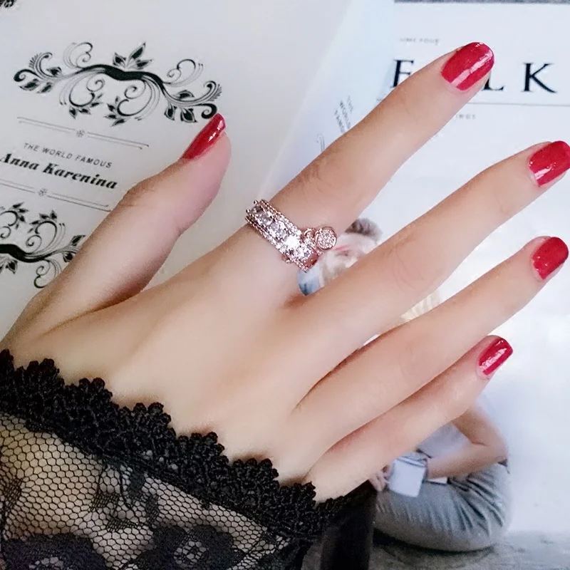 925 Серебряное кольцо знаменитостей интернет вращающийся Женский Кристалл из австрийского простого темперамента пара Стразы InlayZC ювелирные изделия