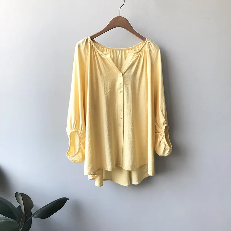 Летняя Новинка 2019 Повседневная рубашка с длинным рукавом свободная однотонная