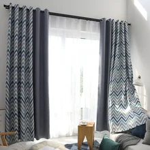 Cortinas nórdicas de ondulación con contraste de Color, estampado de costura, sala de estar sombreado para, comedor y dormitorio (2)