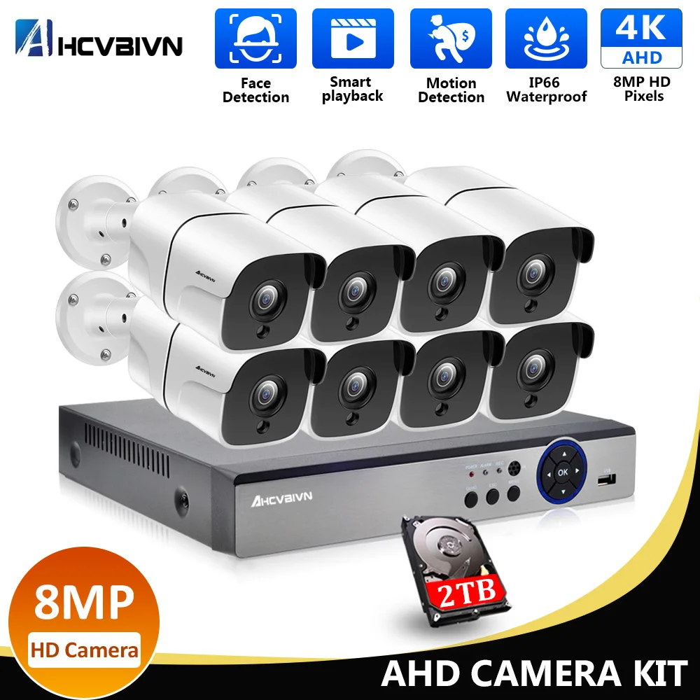 

Ultra HD 4K 8CH CCTV System 8MP AHD Camera Kit 6 in 1 Video Recorder Surveillance System Outdoor Security Camera Kit Email Alarm