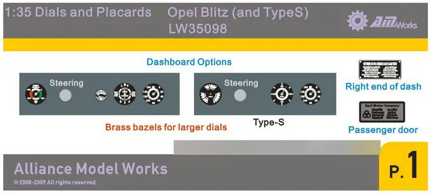 

1/35 Scale Vehicle Dials & Placards Ope l Blitz (and Type S) (PE+Decal) LW35098 Modeling Upgrade Kits