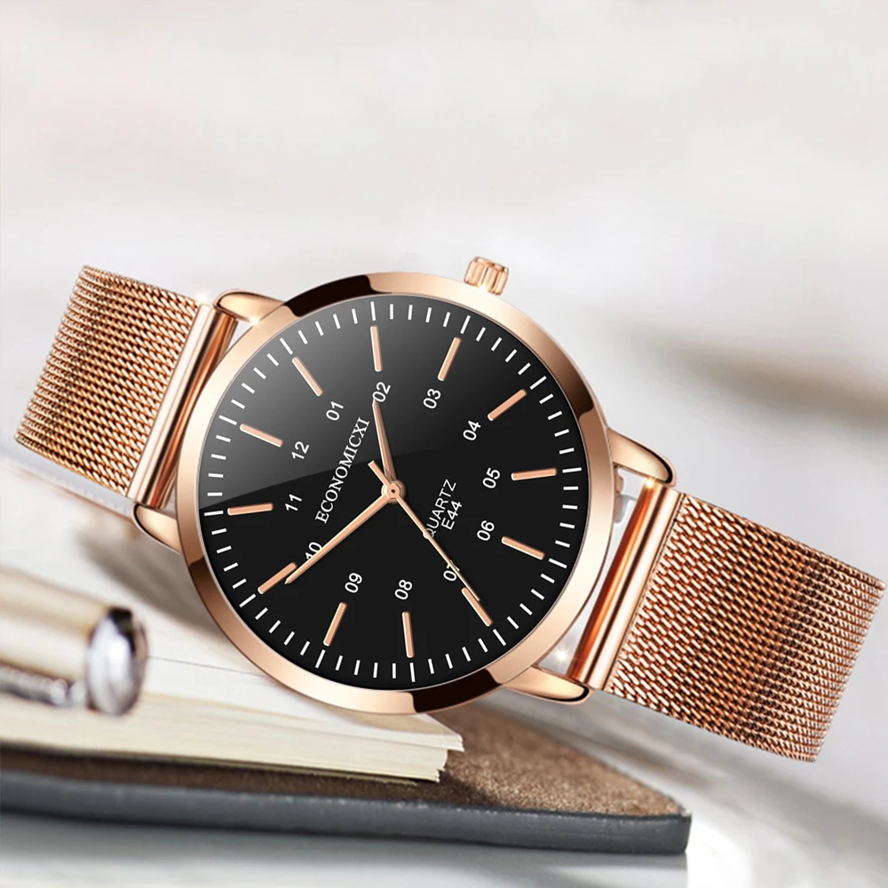 Модные повседневные женские часы с розовым тонким сетчатым ремешком