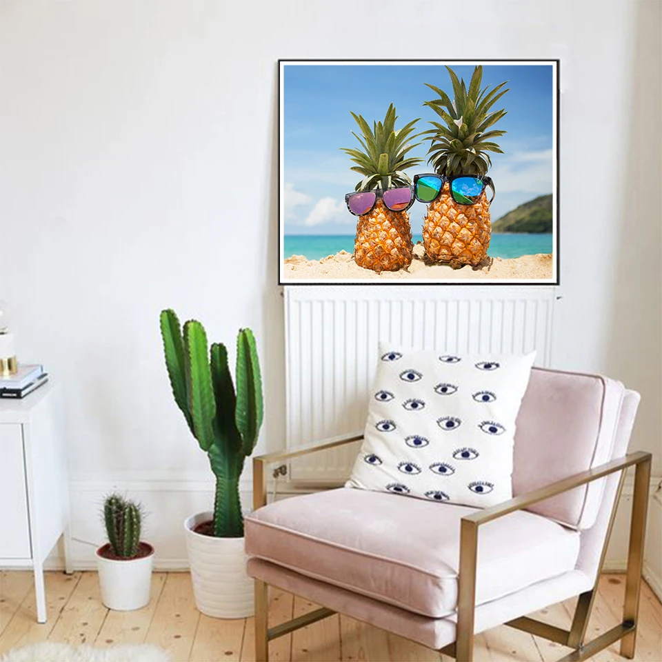 EverShine 5D DIY Diamond Painting Pineapple Picture Of Rhinestones Embroidery Full Square Mosaic Sandy Beach Wall Decor|Алмазная