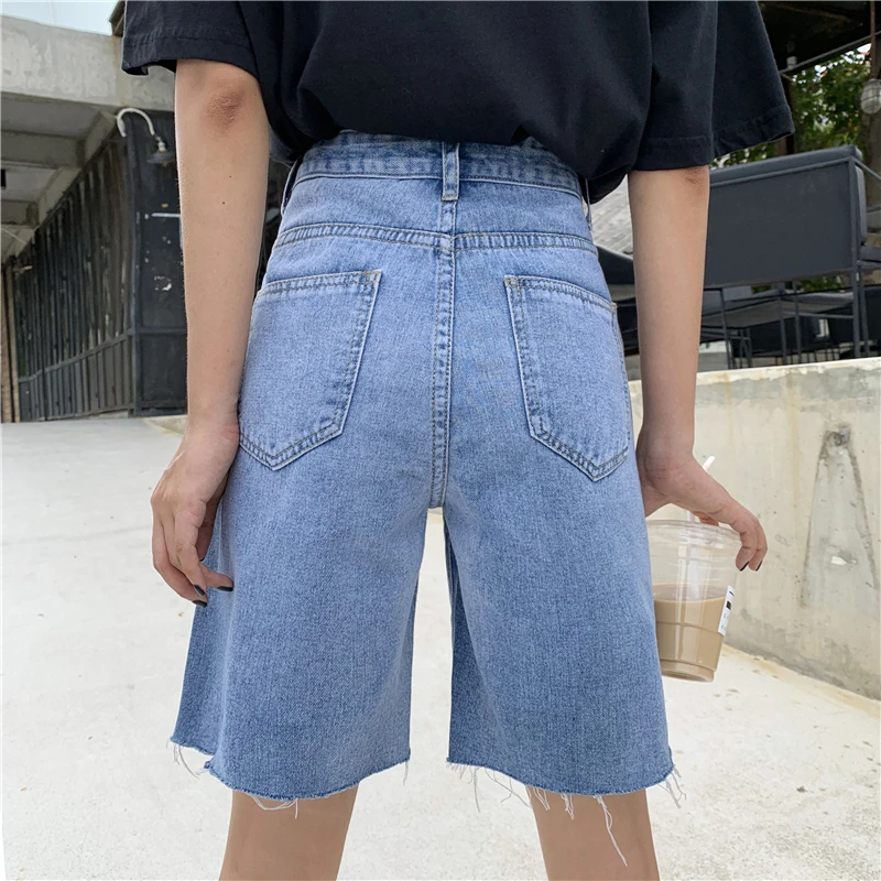 REALEFT New 2020 Summer Denim Half Pants High Waist Chic Wide Leg Jeans Korean OL Style Cowboy Loose Trousers Pocket | Женская одежда