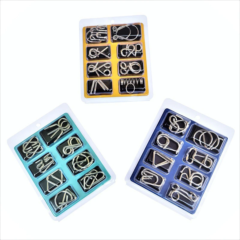 

8pcs/set Materials Metal 3D Montessori Puzzle Wire IQ Mind Brain Teaser Puzzles for kids Adults Interactive Game Educational Toy