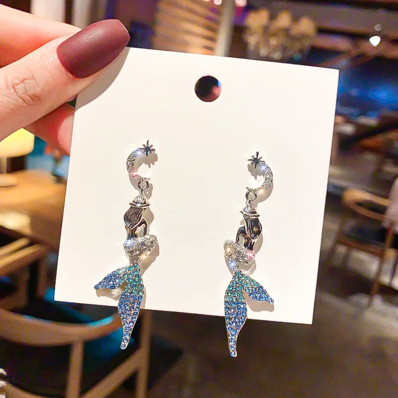 2020 Мода Русалка блестящие серьги для женщин в Корейском стиле девочек Стразы