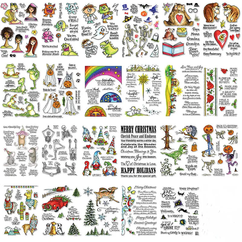 Хэллоуин Череп Тыква Рождество Санта Клаус деревья элементы прозрачные штампы