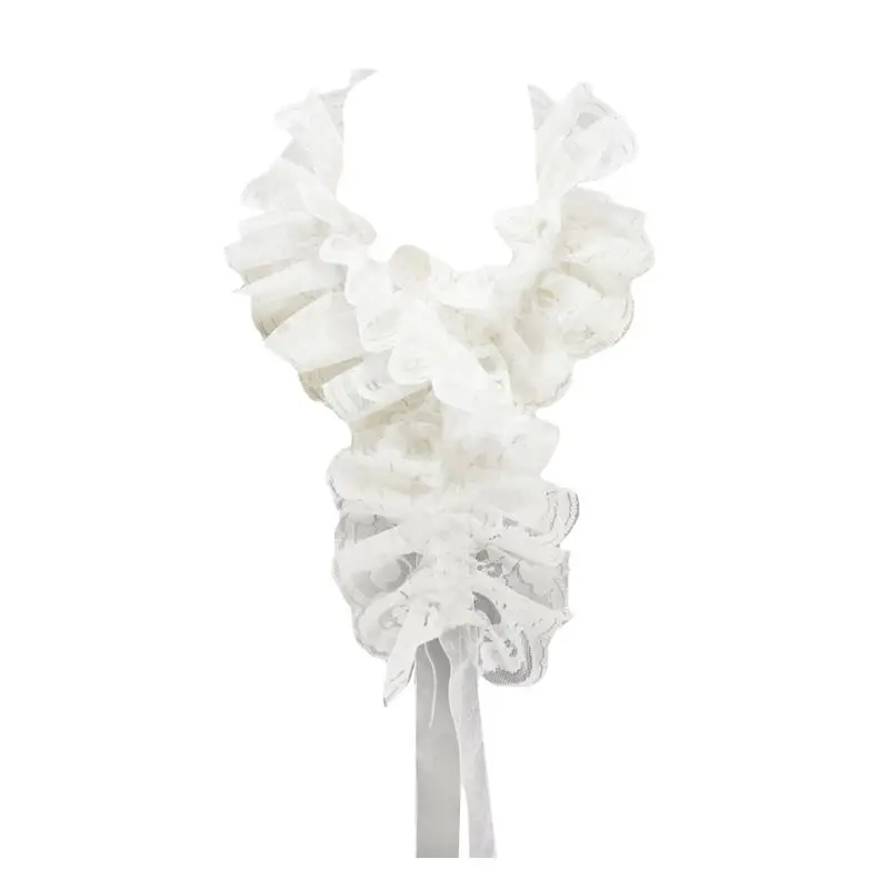 

2021 White Ruffles Lace Rim Fake Collar Detachable Necklace Choker with Strap Decor