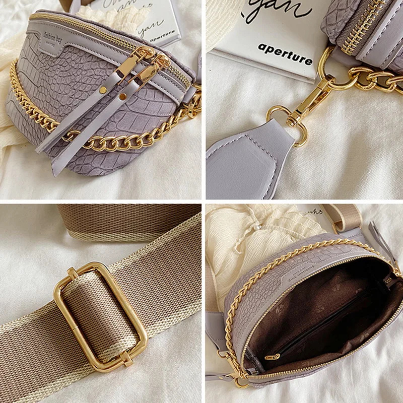 

Chain Women Waist Bag PU Leather Fanny Pack Purses Shoulder Crossbody Bag Handbag Waist Pack Ladies Female Belt Bag Chest Bag