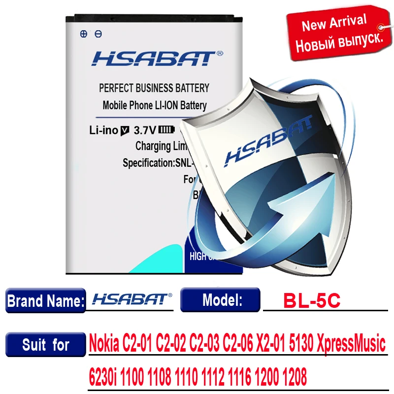 HSABAT 3100 мА/ч, BL-5C Батарея для Nokia C2-01 C2-02 C2-03 C2-06 X2-01 5130 XpressMusic 6230i 1108 1110 1112 1116 1200 1208 1209
