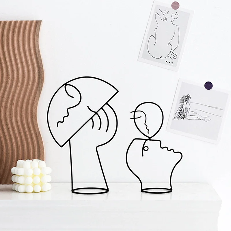 

Modern Decorative Figure Metal Face Art Decorative Statue Abstract Decoration For Home Face Art Nordic Ornament