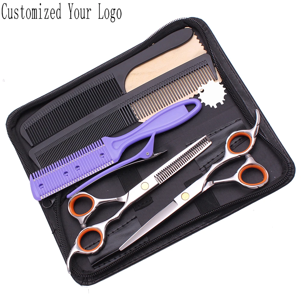 

5.5" 6" Haircut Scissors Set Stainless 440C Engrave Logo Thinning Shears Cutting Scissors Hair Scissors Salon Styling Tool C1008