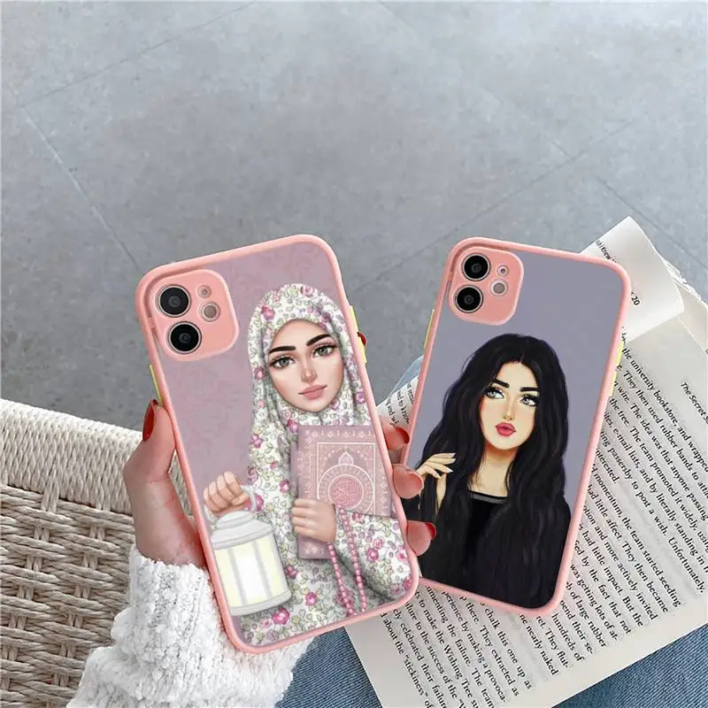 

Muslim Islamic Arabic Hijab Face Gril Phone Case For iPhone 12 11 Mini Pro XR XS Max 7 8 Plus X Matte transparent Back Cover
