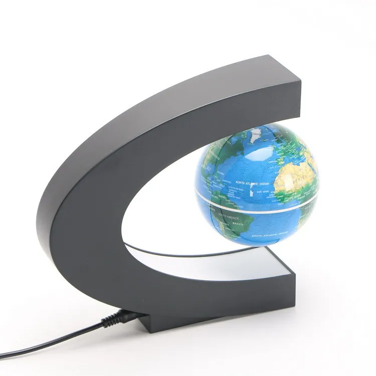Магнитный левитационный ночсветильник с-образной формы голубая карта мира лампа