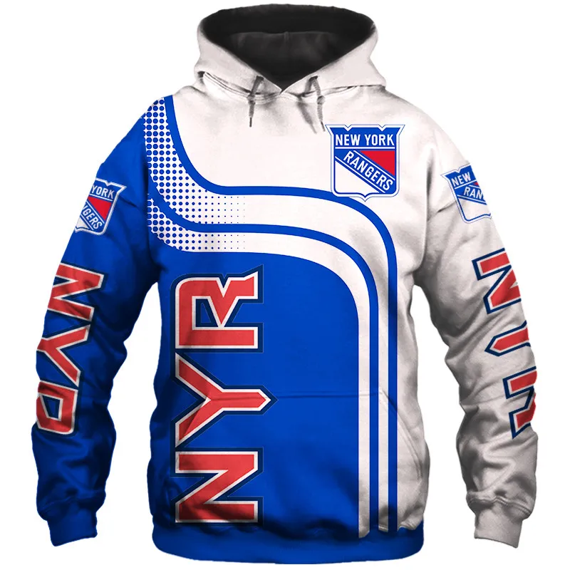 

New York men's fashion 3D Hoodie White blue stitching color cup printing Rangers Cool outdoor sweatshirt