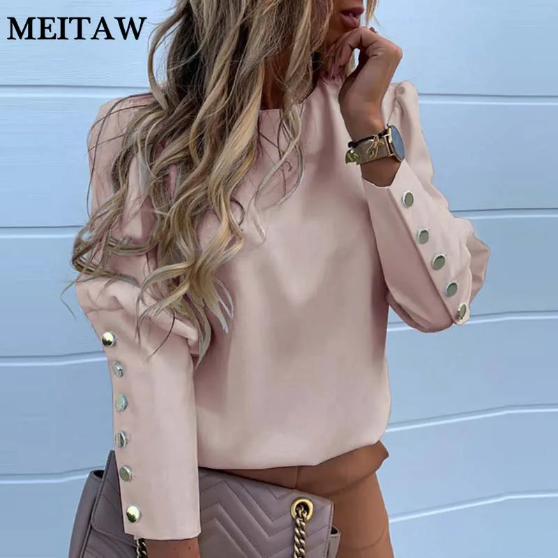 Повседневные офисные рубашки с длинным рукавом 2020 винтажные топы круглым