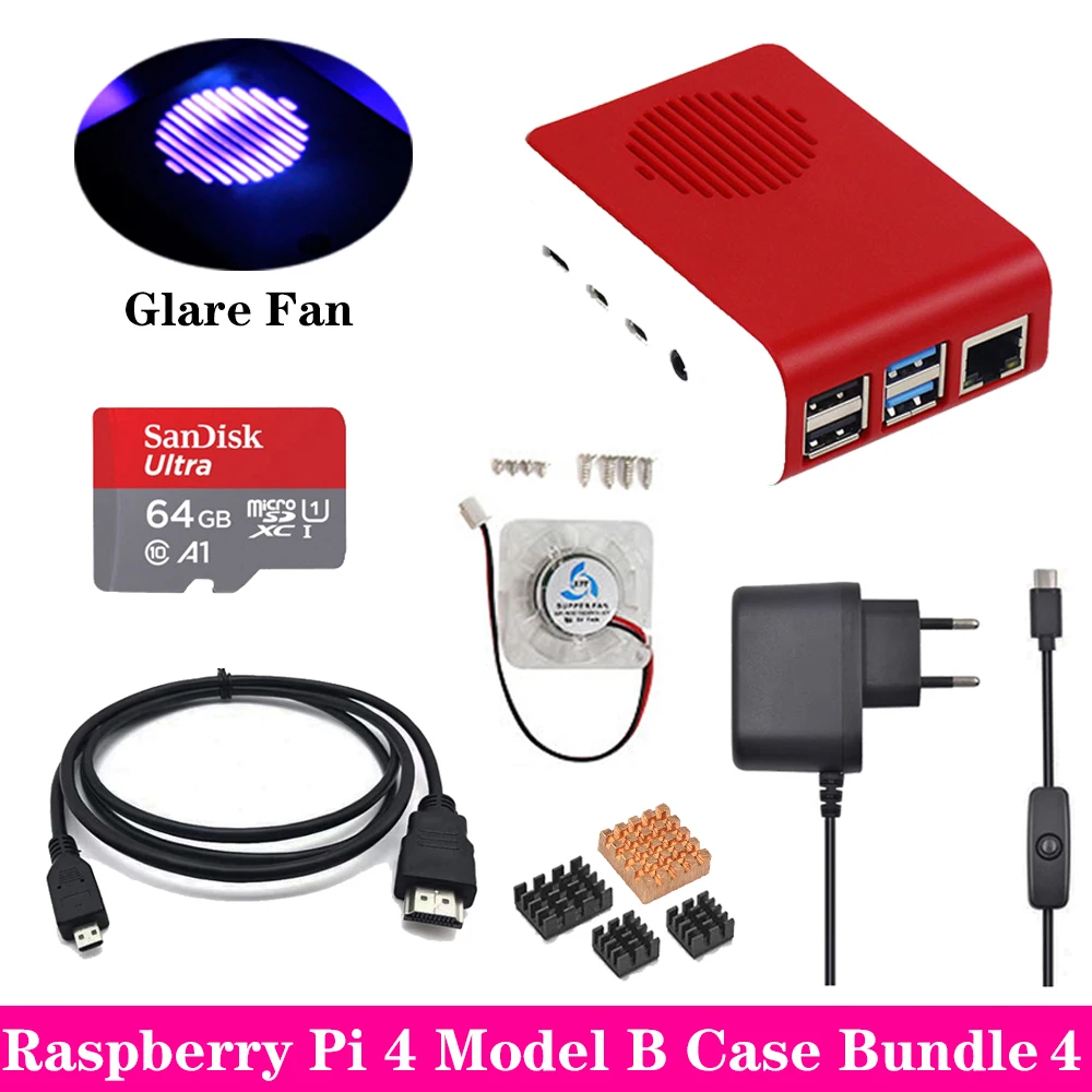 Raspberry Pi 4 корпус ABS пластиковый кейс корпус с бликовым охлаждающим вентилятором алюминиевый радиатор для Raspberry Pi 4 Модель B Pi 4B Pi4 - Цвет: Bundle 4