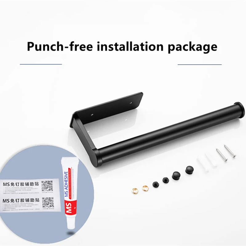 

Space Aluminum Punch-Free Toilet Paper Holder Wall-Mounted Bathroom Kitchen Roll Holder Paper Towel Hook Modern Black Hanger