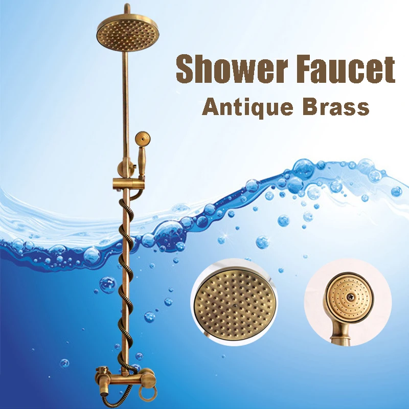 Настенный античный латунный смеситель для душа набор дождевых смесителей полка