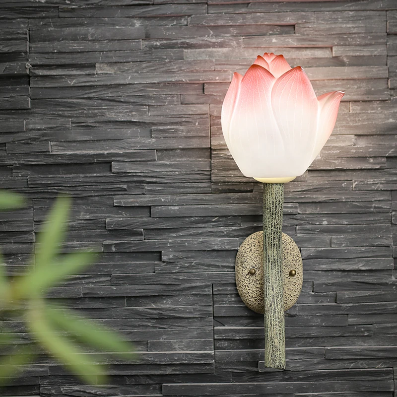 

Chinese creative aisle corridor stair hallway lamp bedroom bedside porch wall light art Lotus Restaurant hotel lamp bra sconce