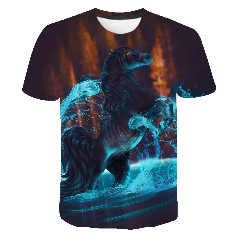 

Футболка с 3D-принтом лошадей для мужчин и женщин, Повседневная модная уличная одежда с коротким рукавом для мальчиков и девочек, лето 2021