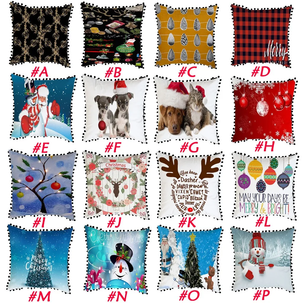 Рождественский чехол для дивана наволочка подушки с помпонами украшения дома