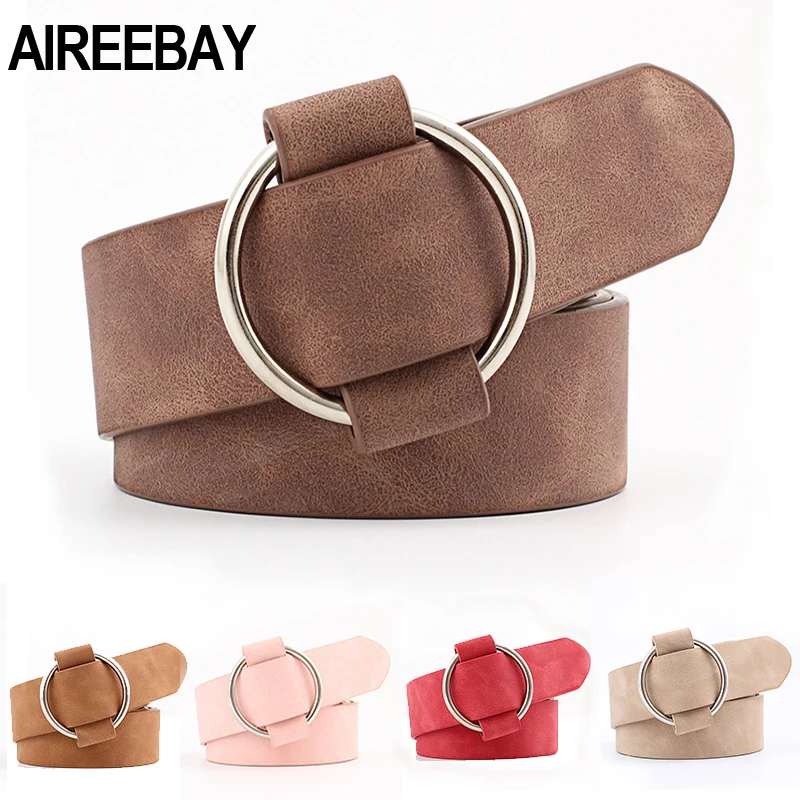 Женские повседневные ремни AIREEBAY широкие с круглой пряжкой для женщин розовый