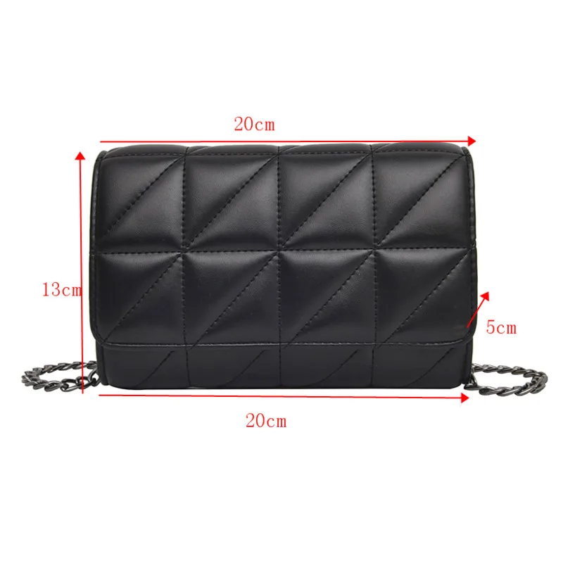 

[EAM] Women New Metal Chains Argyle Pattern PU Leather Flap Personality All-match Crossbody Shoulder Bag Fashion 2021 18A0481