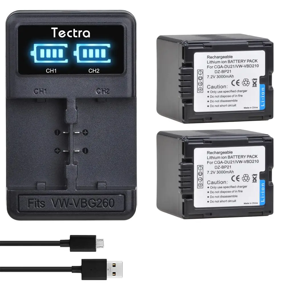 Аккумулятор 3000 мА · ч 2 шт. CGA-DU21 для PANASONIC CGR-DU06 DU07 DU14 NV-GS10 CGA-DU12 GS100K GS17E VW-VBD210 DZ-BP21 со