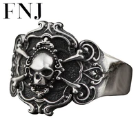 fnj 925 silver ring punk skull adjustable size 100 original s925 solid silver rings for women jewelry fine