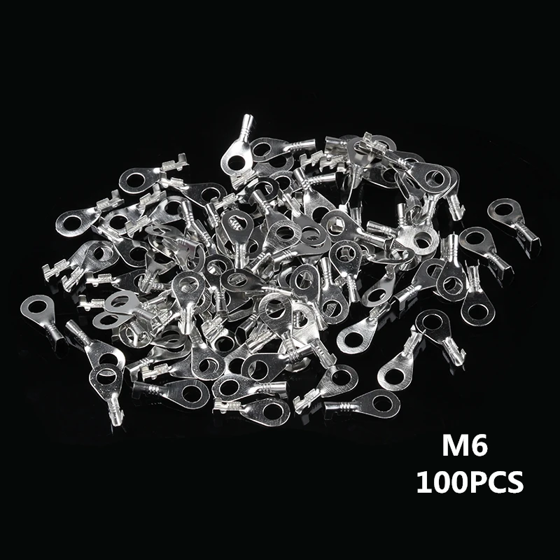 M6 6.2mm 100/150 шт кольцевые кабельные наконечники клеммы Ассорти голый неизолированный разъем 3,2-6,2 мм провода Кабельные соединители латунные клеммы комплект - Цвет: M6 6.2mm