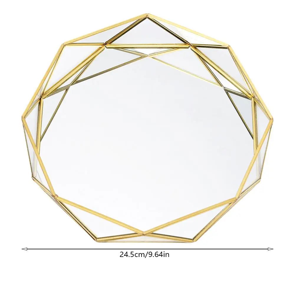 Ins Nordic Golden Western Cake Dessert Plates Geometric Round Glass Plate Cosmetic Jewelry Storage Tray Home Decoration cute | Дом и сад