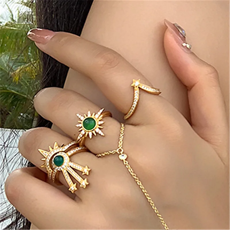 Изысканный зеленый камень астральная звезда кольцо с микро проложить Циркон