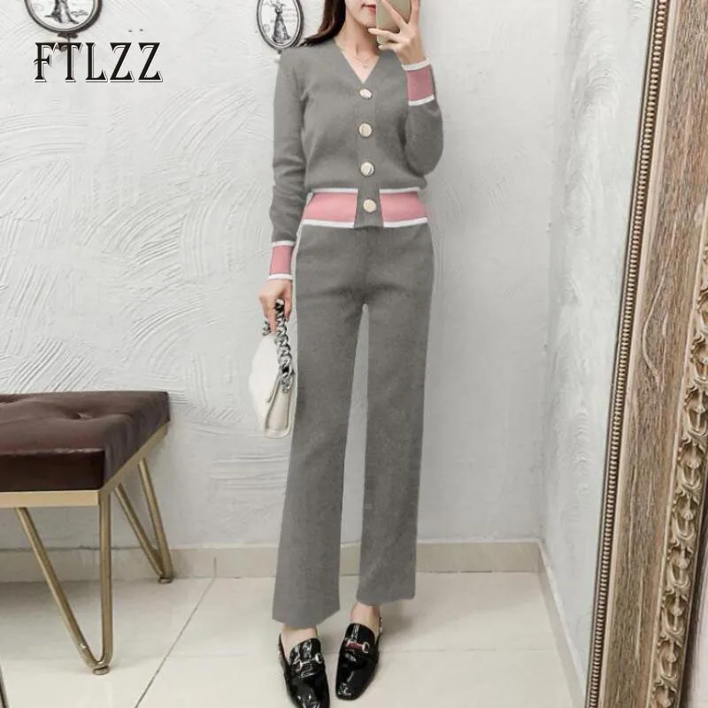 Женский трикотажный комплект из двух предметов однобортный пуловер с V образным