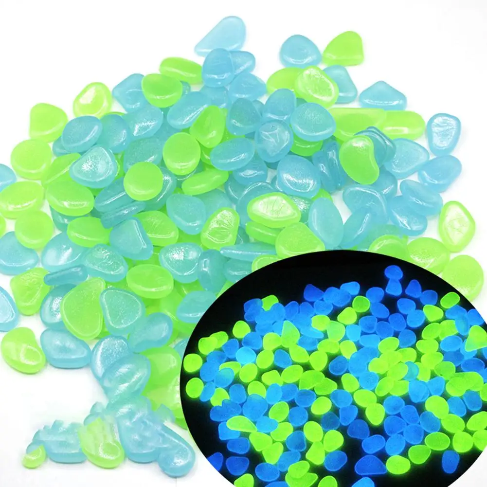 

100pcs Glow In The Dark Pebbles Blue Green Mixed Luminous Stones Rocks For Garden Lawn Yard Patio Path Walkways Decor DIY Decor