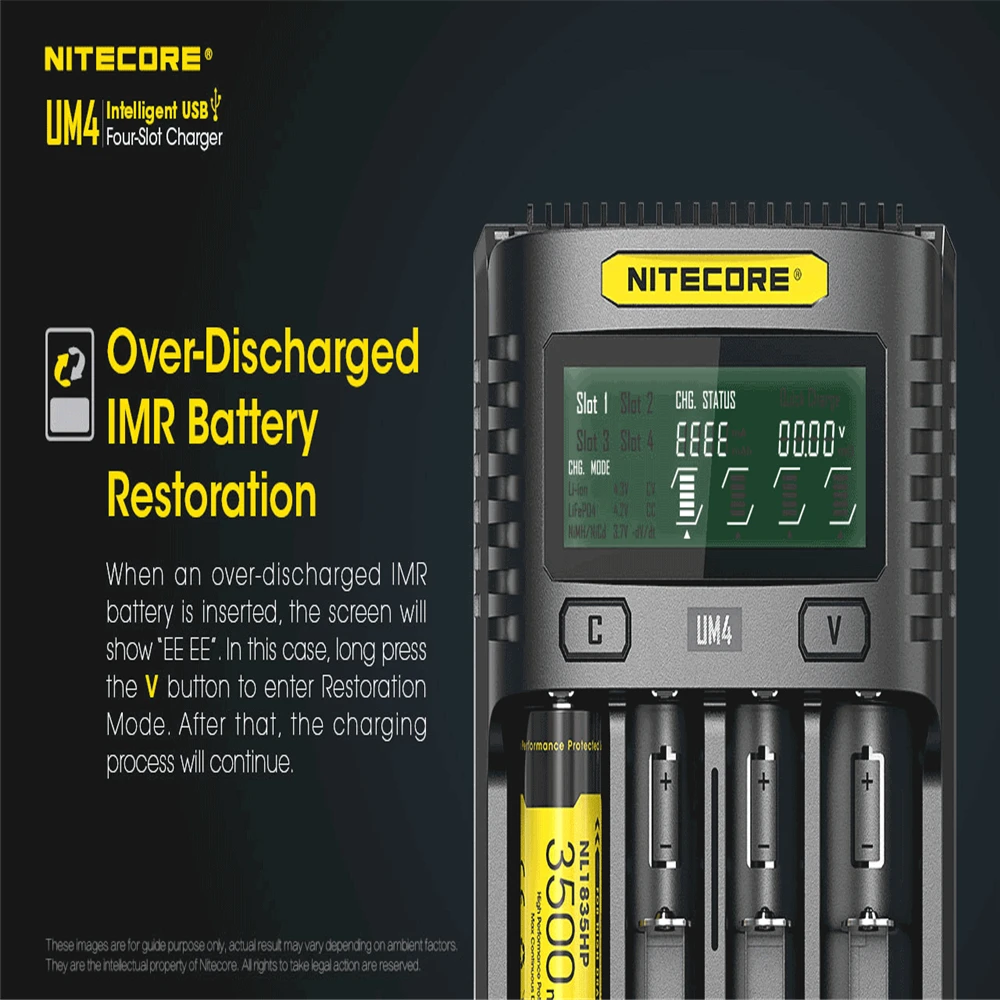 Оригинальное зарядное устройство Nitecore UM4 UM2 USB QC с интеллектуальной электронной
