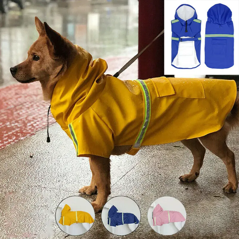 Pet Dog Raincoat Waterproof Hooded Jacket Fashion Big Reflective Strip For Dogs Clothes |