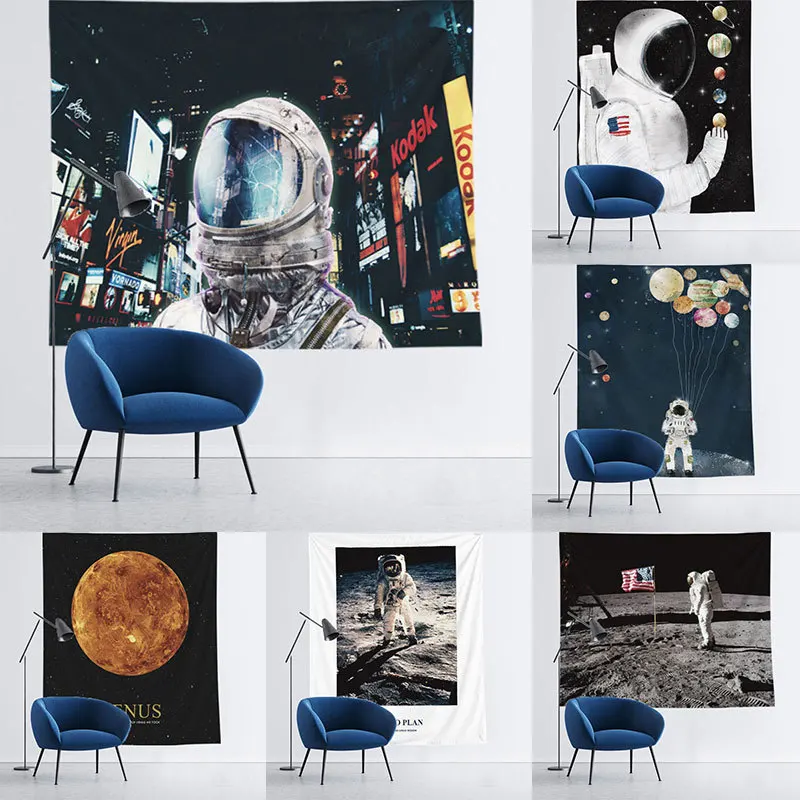 Гобелен с изображением космонавта Луны Настенное подвесное одеяло декор для