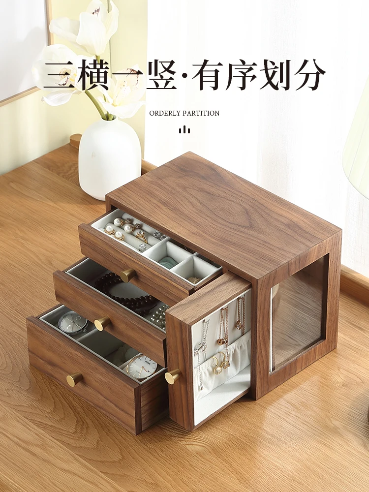 Jewelry Storage Household Large Capacity Multifunctional Earrings Earrings Earrings Necklaces Solid Wood Hand Jewelry Box
