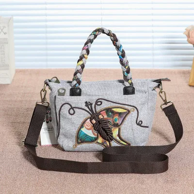 

Fashion national string appliques women shopping handbags!Hot prints lady multi-use shoulder bags Nice Original canvas Carrier