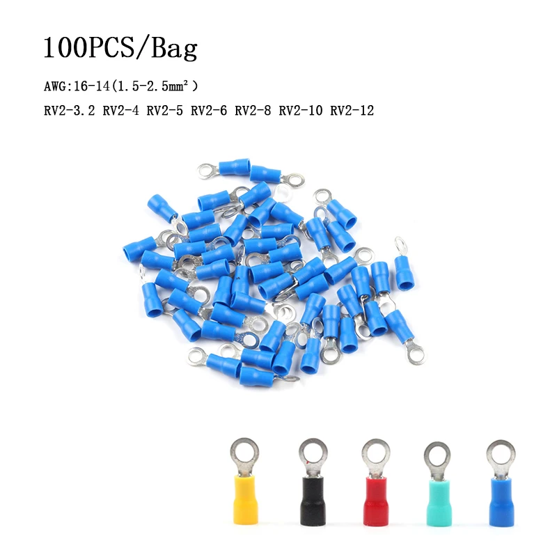 100 шт./лот RV2 3.2/4/5/6/8/10 кольцо изолированный терминал кабель мобильное радио VHF