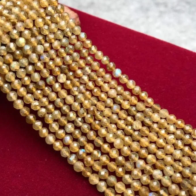 

Natural Yellow labradorite moonstone faceted beads for needlework 3mm hand cut small beads For Jewelry Making DIY perle Bracelet