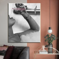 fashion woman in bubble bath drinking rose champagne canvas print modern painting on wall bathroom decoration picture poster