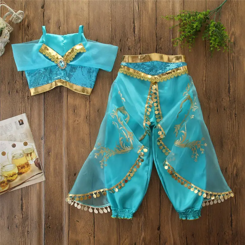 Лидер продаж милые комплекты одежды для девочек Aladdin Jasmine принцессы на Хэллоуин