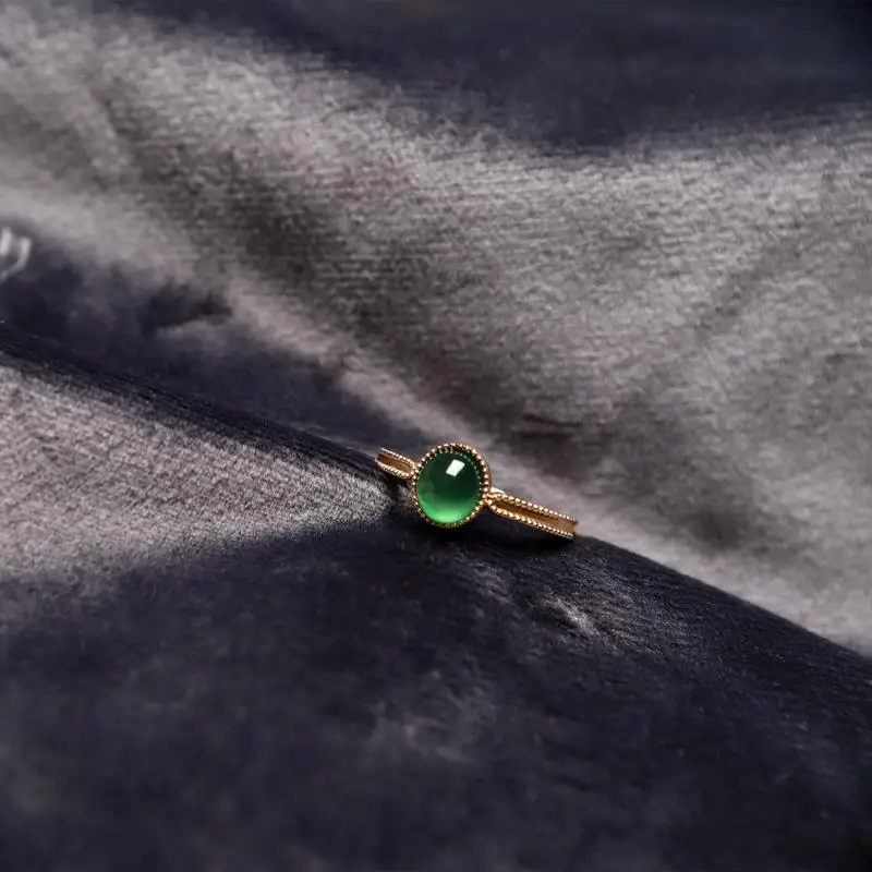 

Оригинальный дизайнерский натуральный зеленый халцедон, овальная бусина, открытое регулируемое кольцо, китайский Ретро Очаровательный бр...