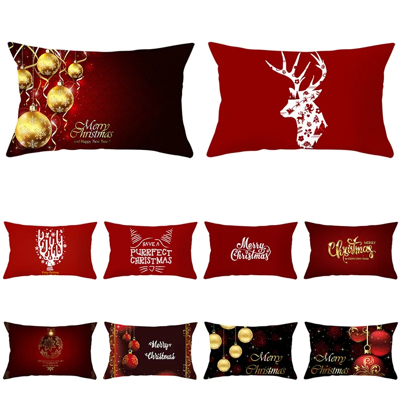 

Simple Household Items Christmas New Red Series Peach Skin Waist Pillowcase Printing Sofa Pillowcase Wholesale