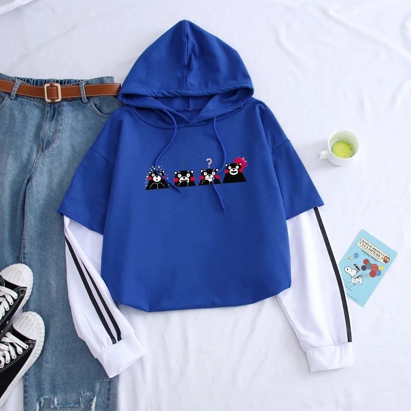 

New Men Hoodies Cartoon Kawaii Kumamon Fashion Sweatshirts Autumn Winter Hip Hop Streetwear Patchwork Tops Unisex Clothing