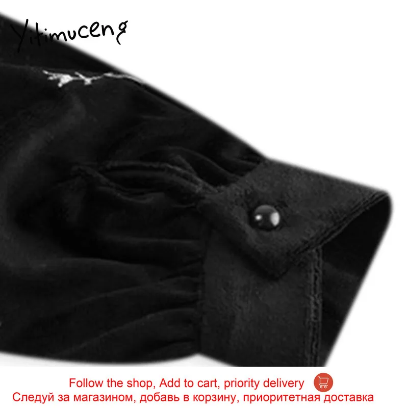 

Yitimuceng Black Print Dresses Women Clothing New Spring 2021 A-Line V-Neck Regular High Waist Long Sleeve Fashion Office Lady
